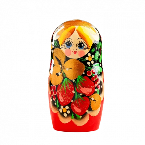 Матрёшка деревянная «Земляничка», чёрный платок, 5 кукольная, 18 см 